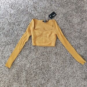 Hera Mustard Ribbed Knit Crop Top